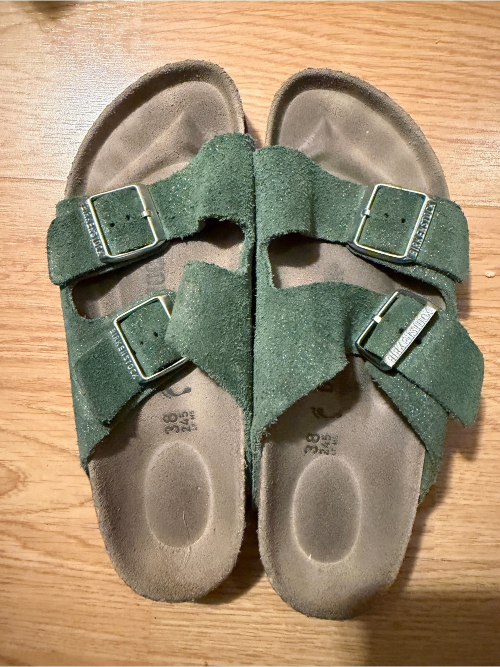 Green suede Birkenstock Arizona sandals Size 38